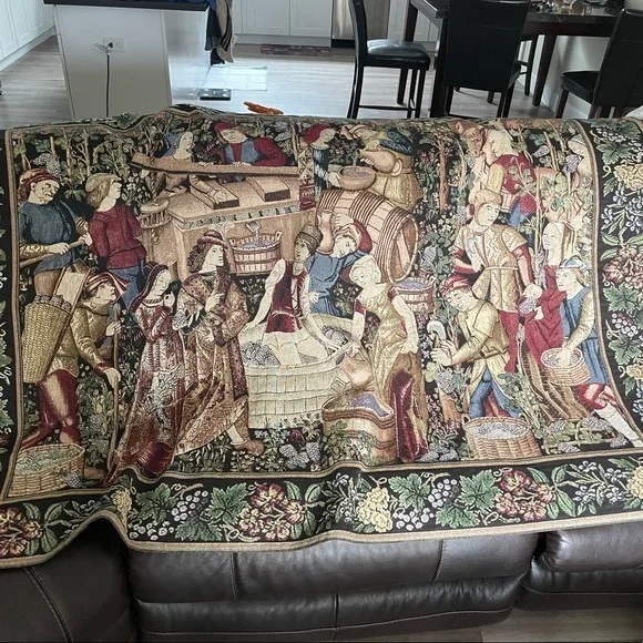 Les Vendanges Grape Harvest / Wonen Tapestry Wall Art Hanging 52” X 74”